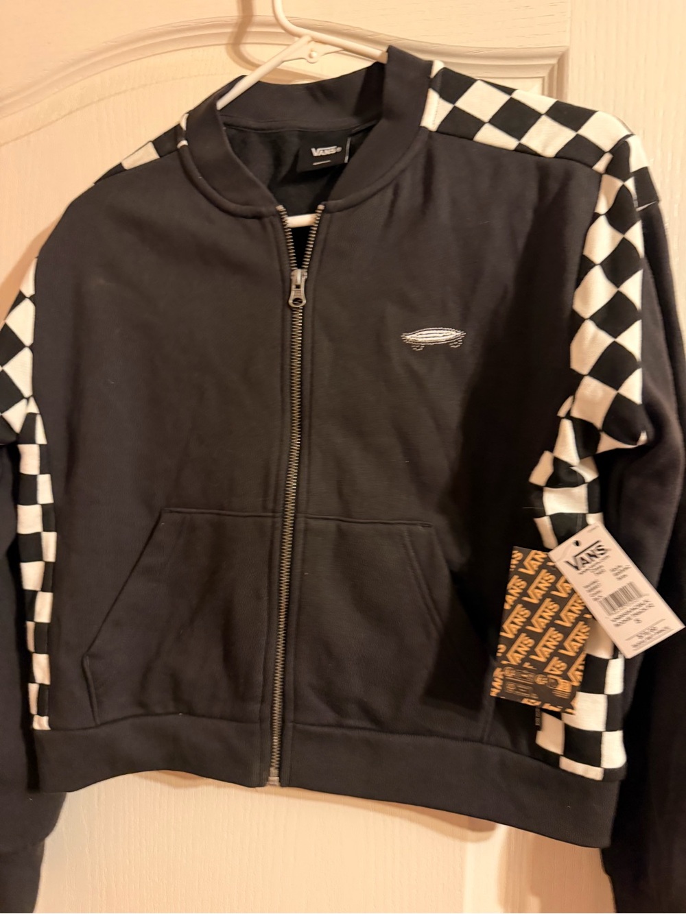 Vans Black Zip-Up Jacket with White Checkerboard Sleeves